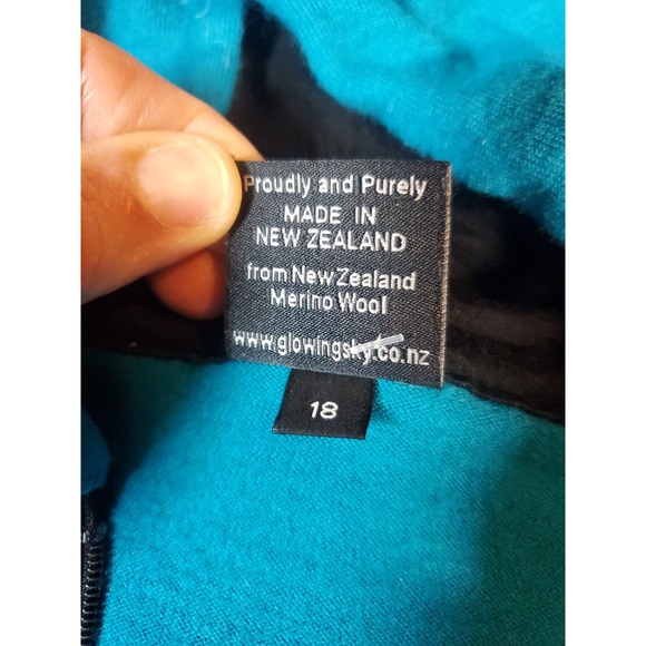 Glowing Sky Merino Wool Dark Teal Zip Up Hoodie Sweatshirt Cropped Sz 18/XL - Picture 4 of 12